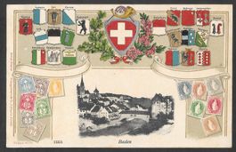 Baden Prägekarte mit Wappen und Briefmarken