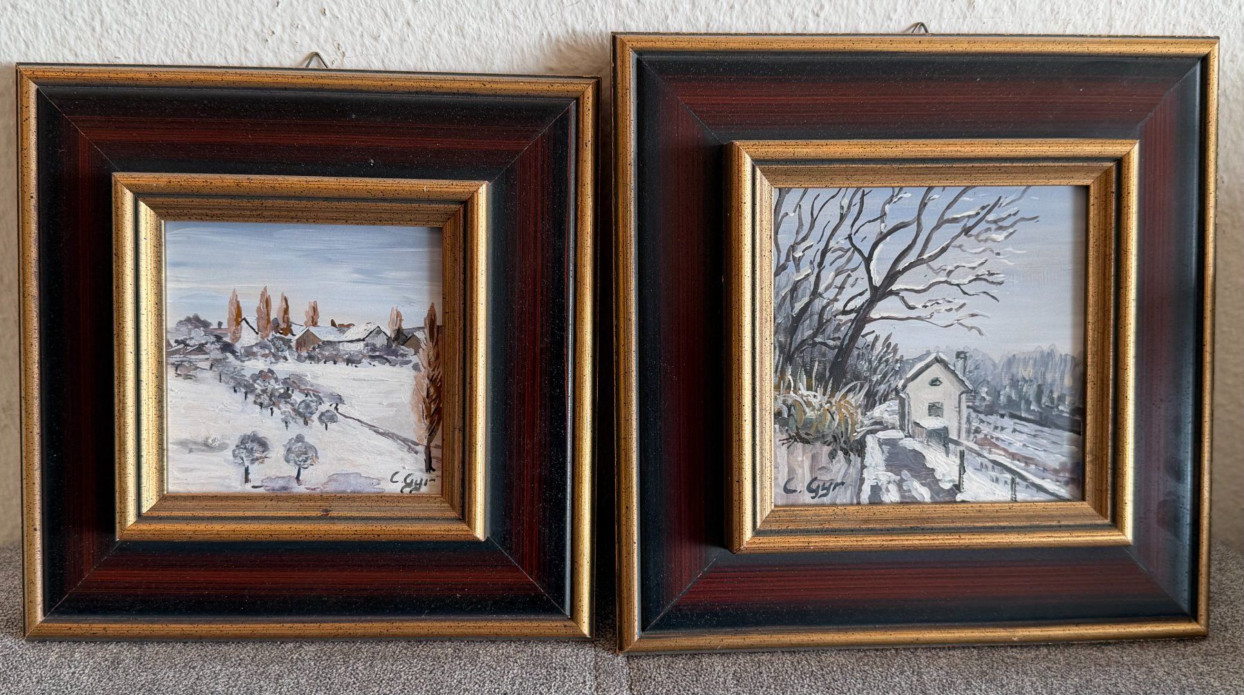 Dipinti: Winterliche Miniatur-Gemälde, 2er Set, gerahmt, Top! – Usato da Basel venduto da Kaffee_und_Kunst