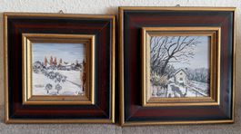 Winterliche Miniatur-Gemälde, 2er Set, gerahmt, Top!