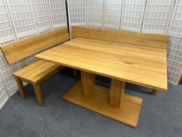 Eckbank und Tisch TREVA Wildeiche massiv 153 x 198