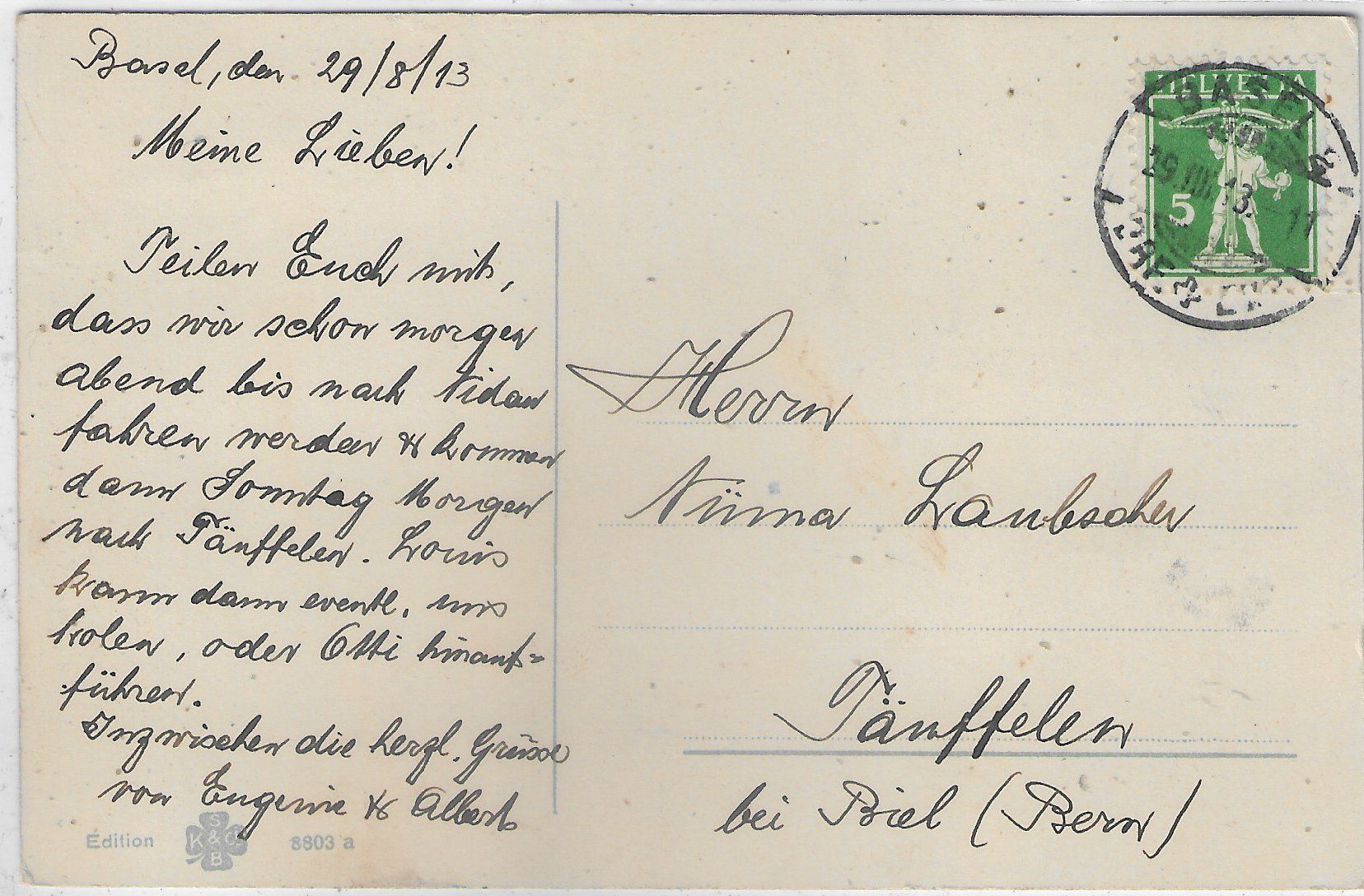 Ansichtskarten: Basel - Tiergartenallee - animee - Litho – Gebraucht aus Ettingen von Kartenplanet 1