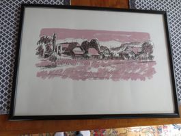 Gerahmter Kunstdruck (Flückinger)mit Dorfmotiv, Vintage Stil