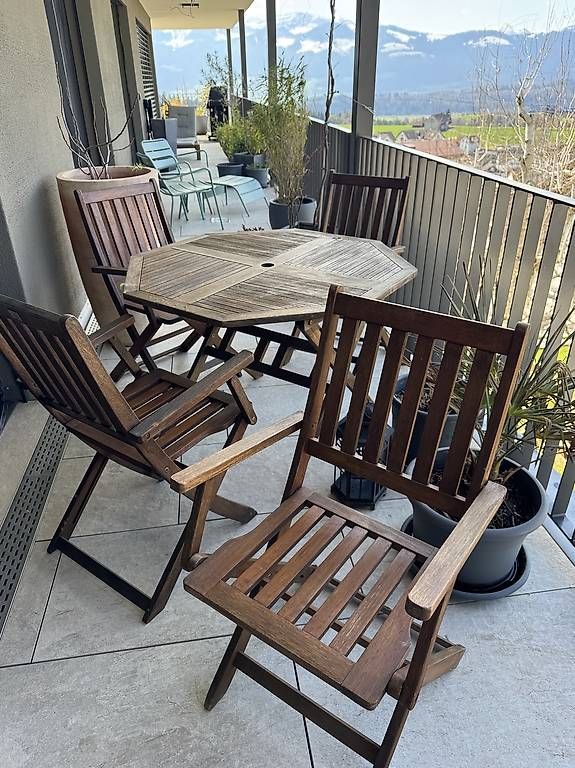 Tischset: Teak Gartenmöbel Esstisch + 4 Stühle  – Gebraucht aus St. Gallenkappel von ang_lvs8 3