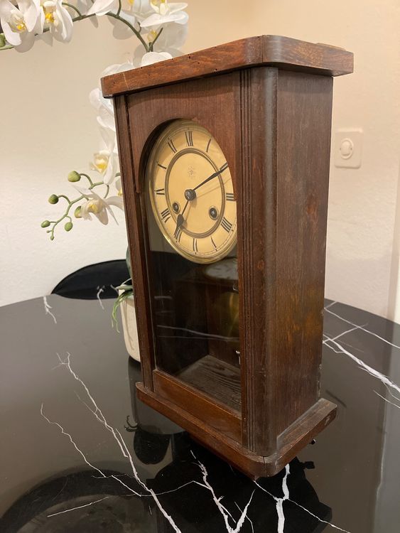 Horloge Ancienne En Bois – 42,5 Cm – Mécanique Avec Clé – Déco Vintage