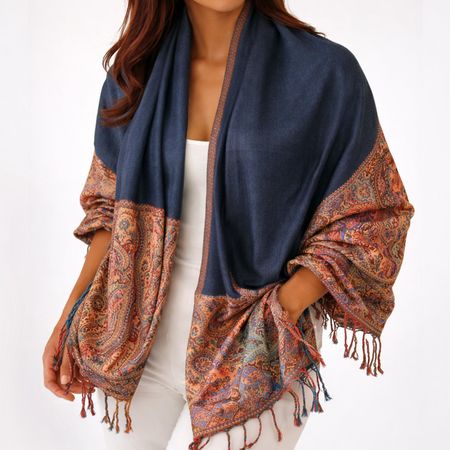 Schal 215x75 cm Viskose Pashmina Wendeschal Bunt Grau rl