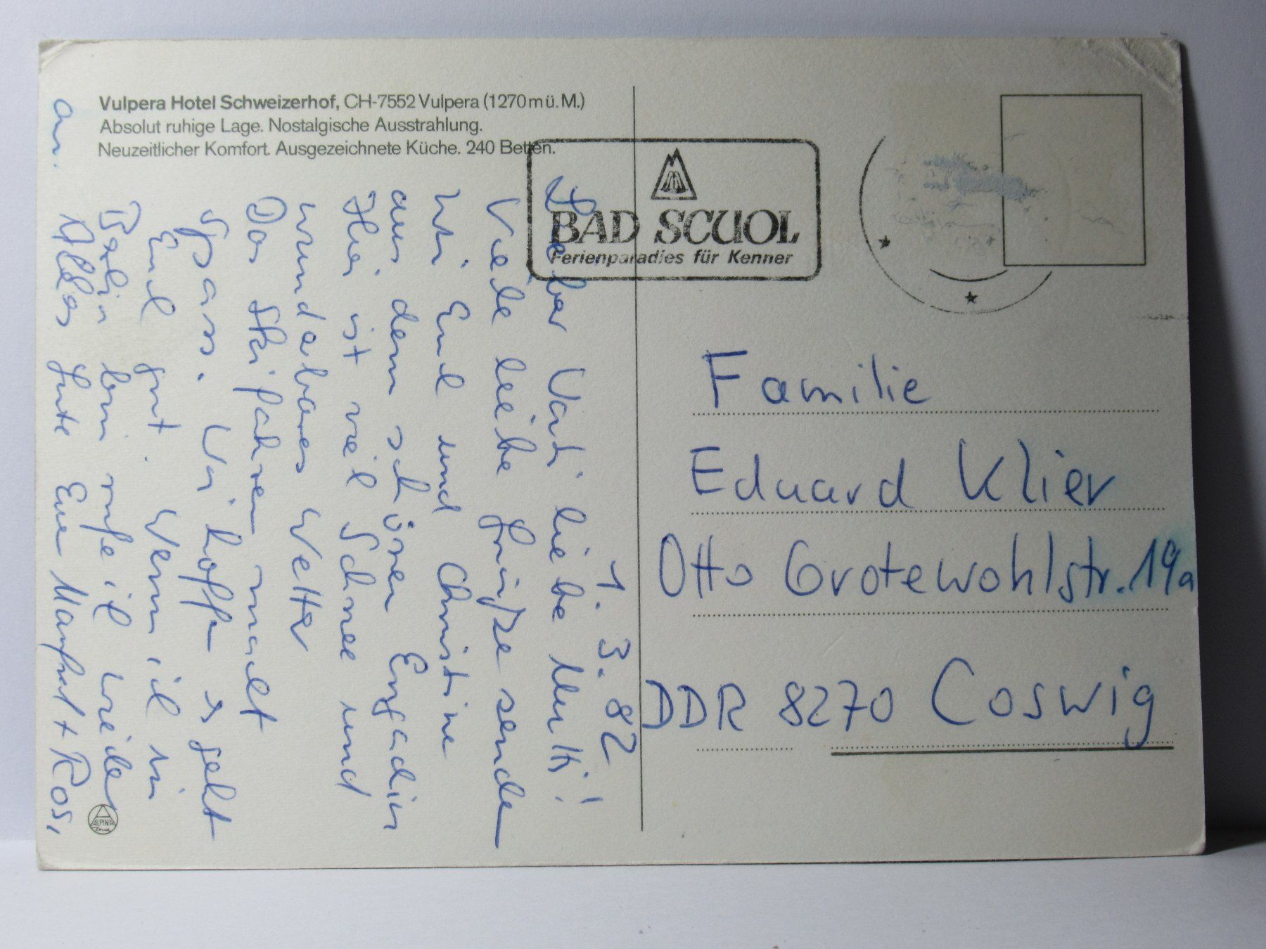 Cartoline postali: Vulpera , Hotel Schweizerhof – Usato da Grenchen venduto da frechri 1