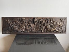Ancien Bas-Relief Cuivre Moulé Armoiries Bataille