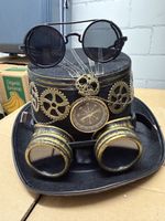 Zylinderhut Steampunk mit Brille und Kompass  für Herren