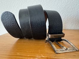 LEDERGÜRTEL, 85 CM, BREITE 4 CM, BLÄULICH SCHWARZ, CASUAL