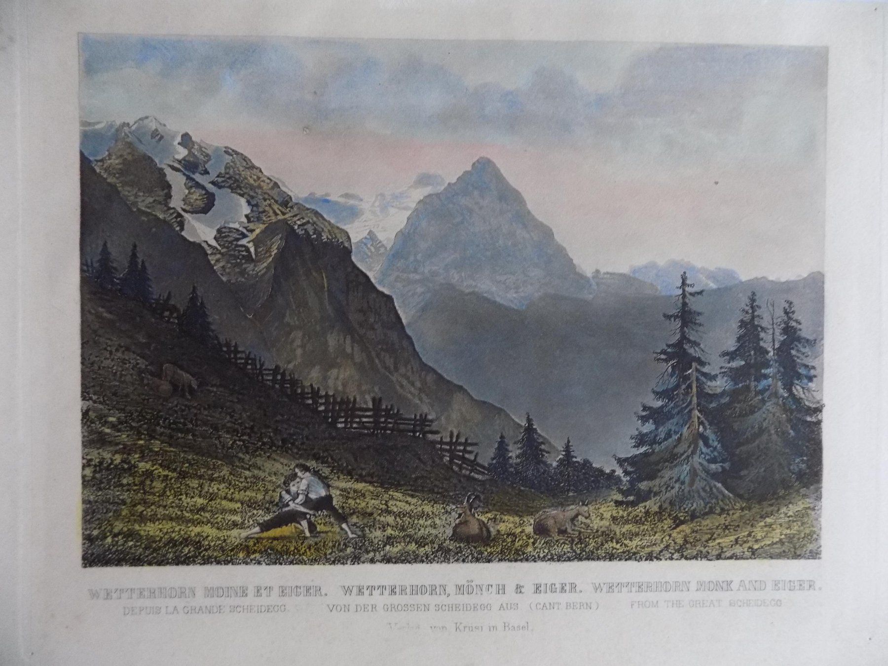 Incisioni: Wetterhorn Mönch Eiger koloriert – Usato da Risch venduto da Antikfee 1