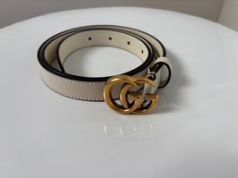 Gucci schmaler Ledergürtel offwhite Duoble GG  80/32