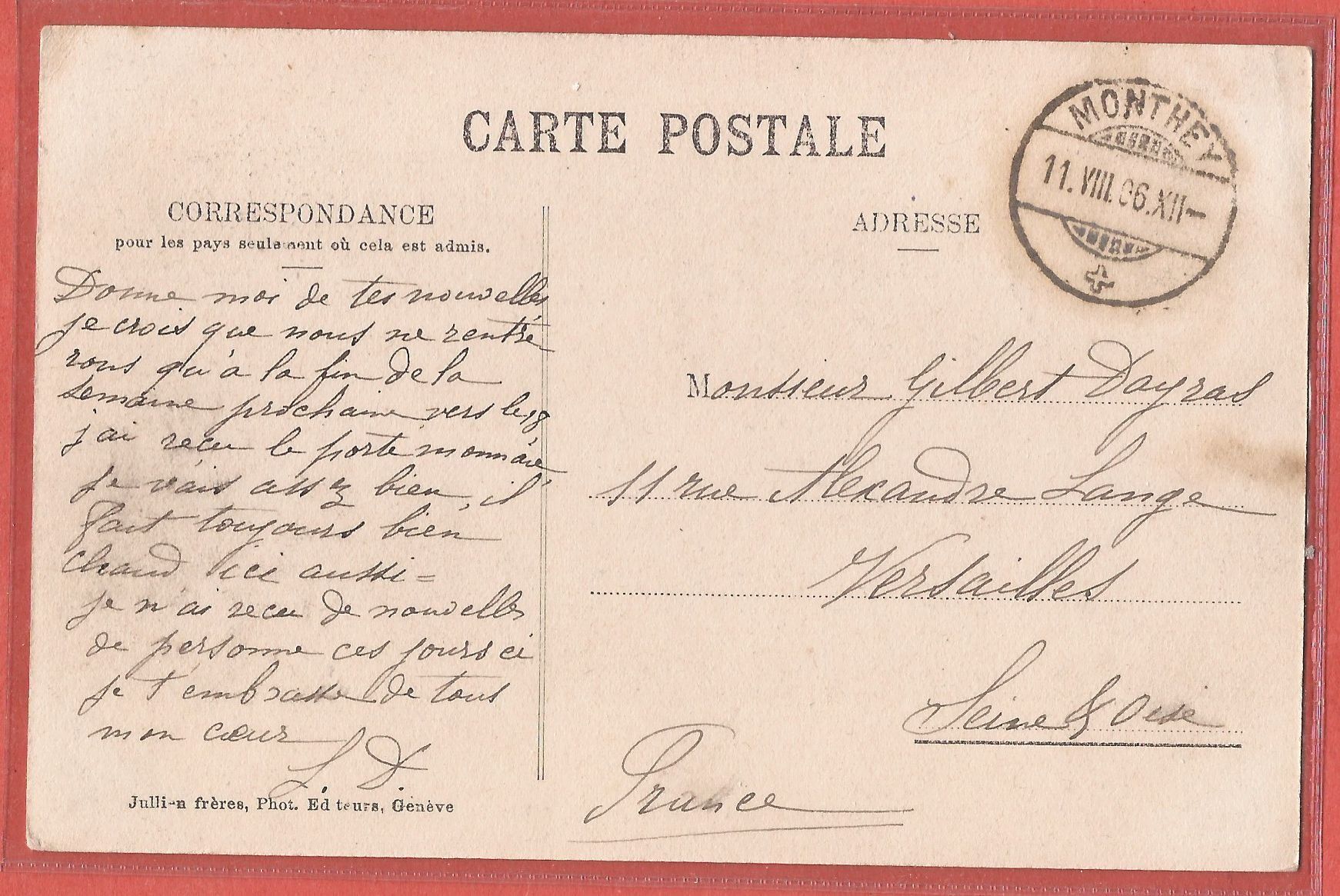 Cartoline postali: Barmaz bei Champéry - 1906 – Usato da Fislisbach venduto da Porano 1