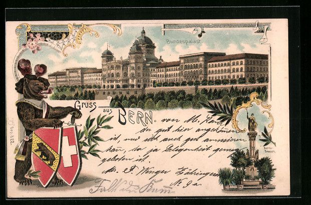 Cartes postales: Litho Bern, Bundespalast, Bär mit Wappe – D'occasion à Berlin par bartko-reher