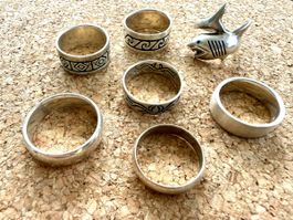 7 Ringe, Gr. 18.5 - 21 mm, 925er Sterlingsiber