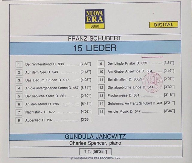 CD: Schubert - 15 Lieder (Gundula Janowitz) – Usato da Grüningen venduto da azulblanco 1