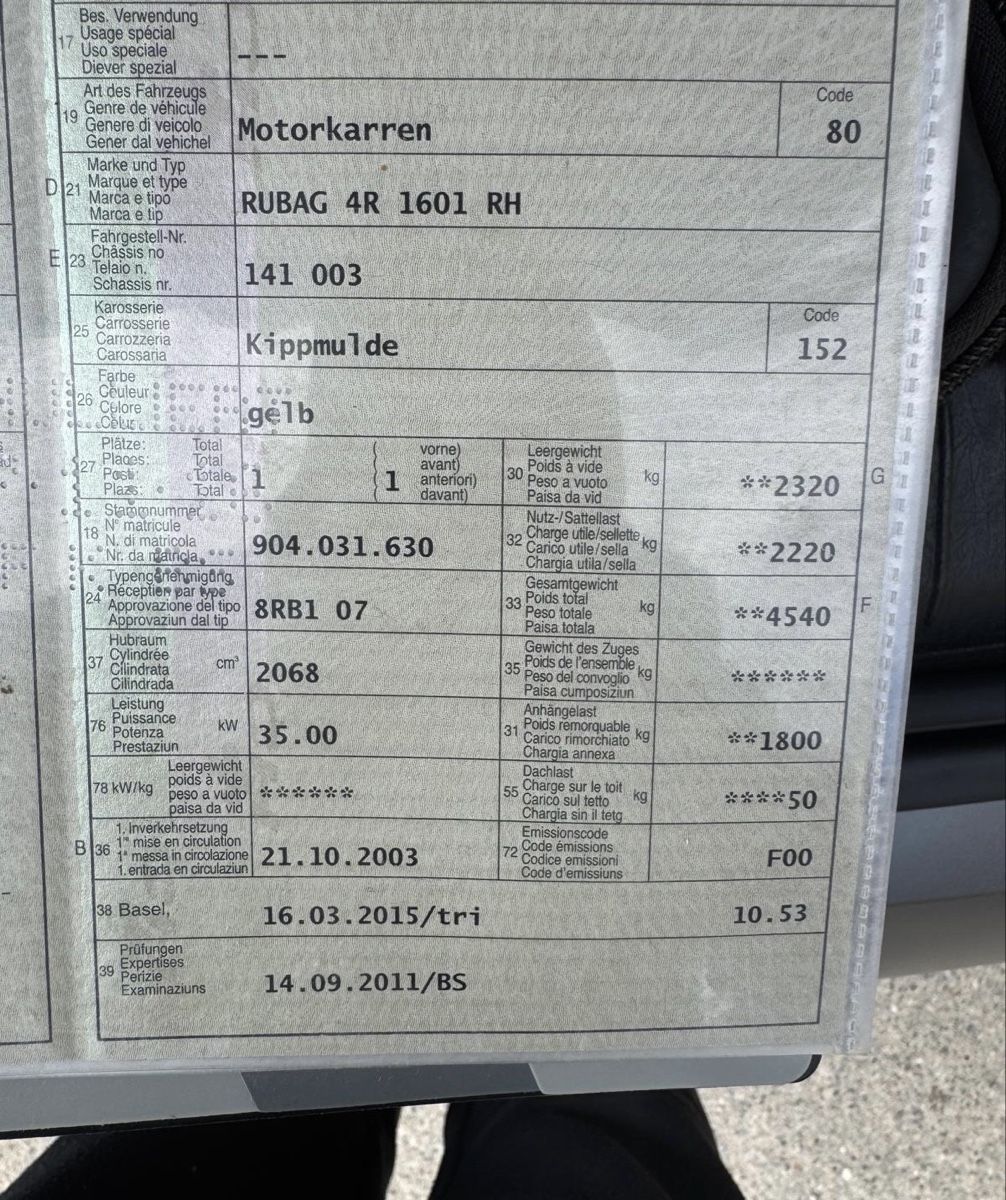 Tutte le macchine: Rubag Motorkarren 4R 1601 RH – Usato da Oberwil BL venduto da fab_5twp 5