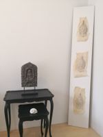 🤩3 RELIEF BUDDHA-KÖPFE BILD, LEHM & PAPIERUS, EINZELSTÜCK