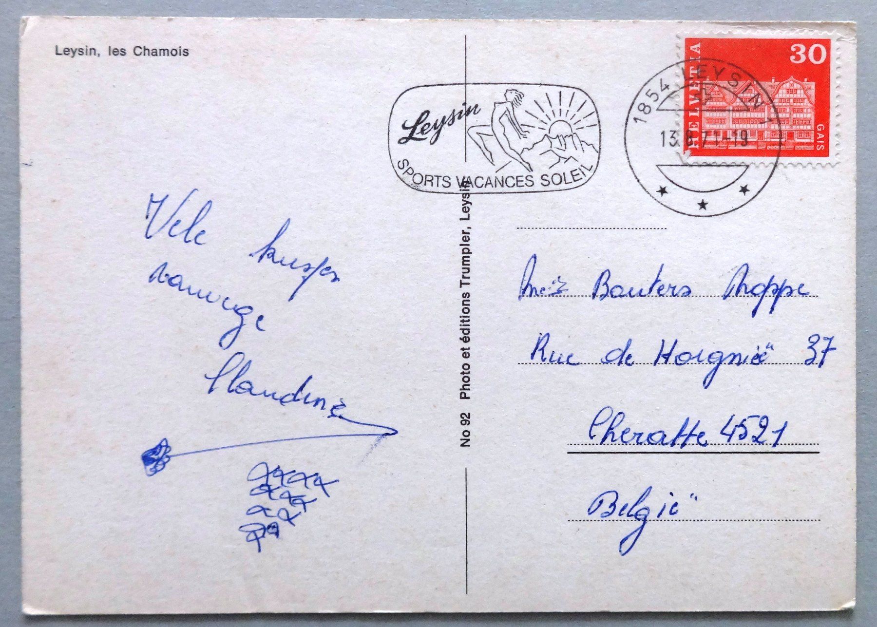 Cartoline postali: Leysin, les Chamois – Usato da Fétigny venduto da Billy2miny 1