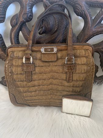Originale Jaguar Kroko Leder Tasche mit Taschenspiegel