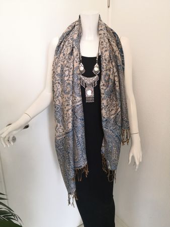 🤩PASHMINA SCHAL BLAU-BEIGE MIT PAISLEY MUSTER NEU