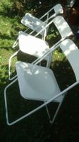 3 weisse Garten-Balkon Klappstühle Metall-Kunststoff