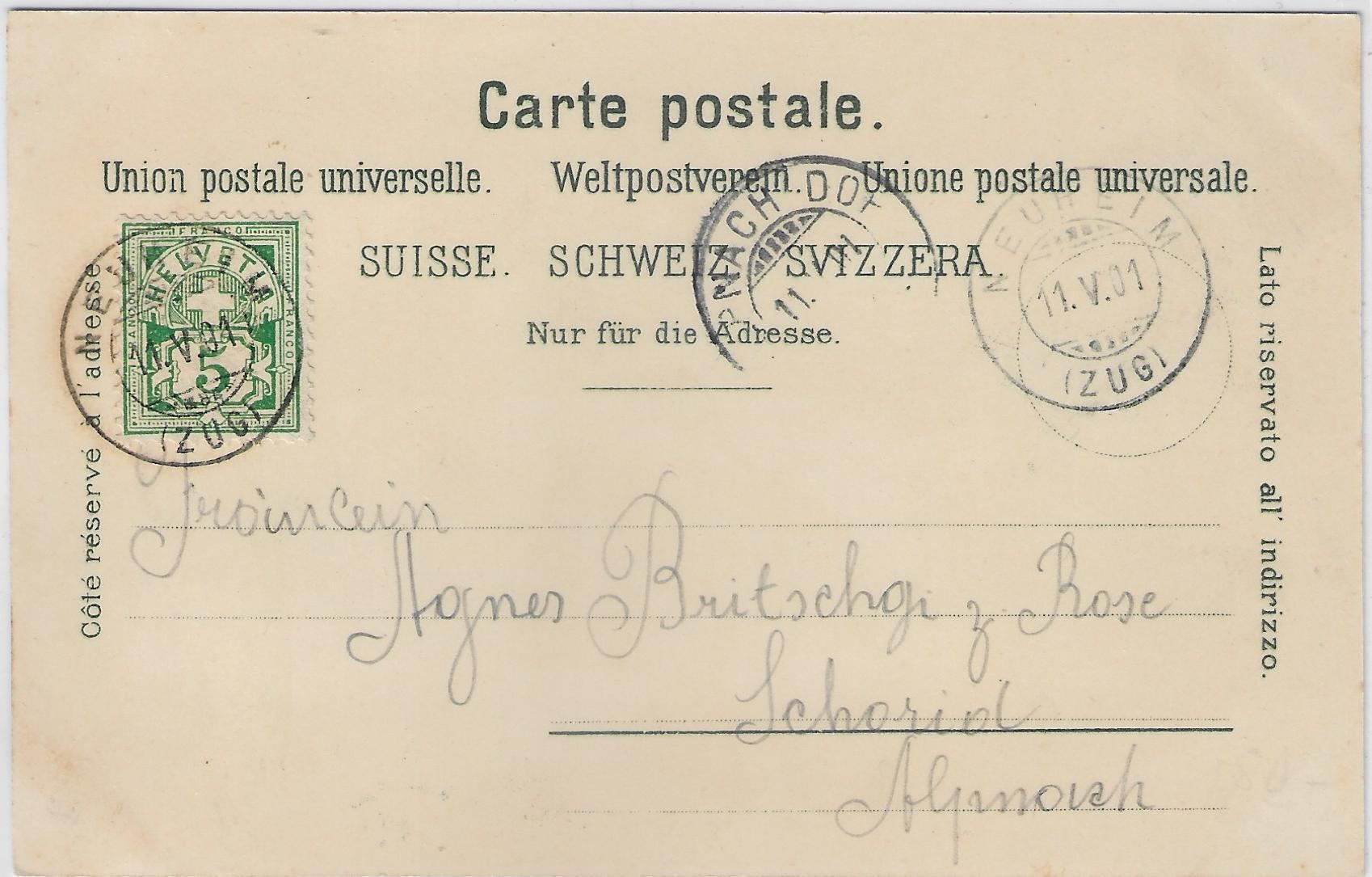 Cartoline postali: Gruss aus Neuheim Zug - Litho 1901 – Antico da Ettingen venduto da Kartenplanet 1