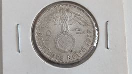 Münze 2 Reichsmark Deutsches Reich 1937 Hindenburg, 2WA4)