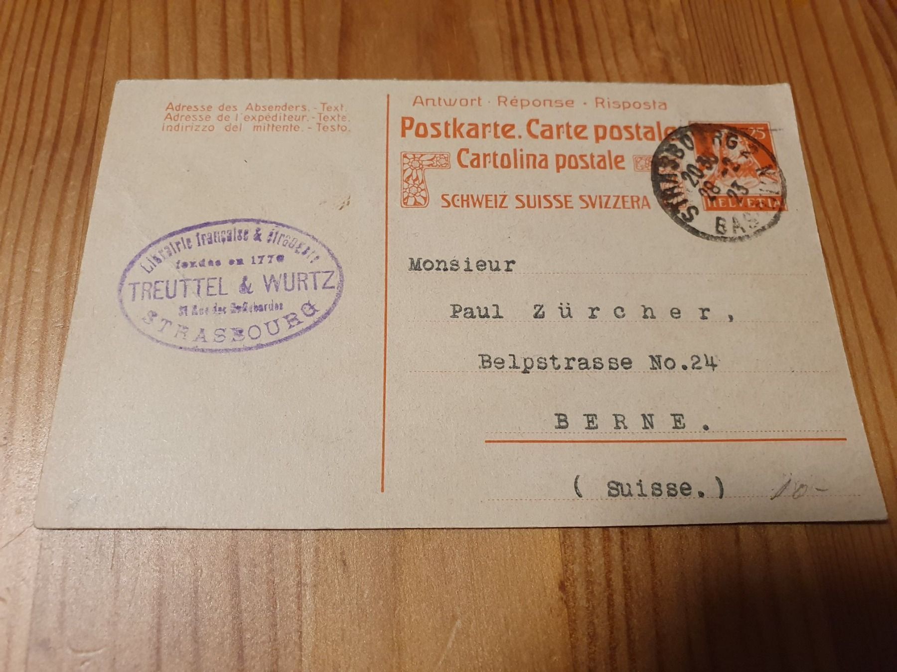 Alle Briefmarken: Postkarten GanzsacheTreuttel & Wurtz – Gebraucht aus Balgach von SIMEON27