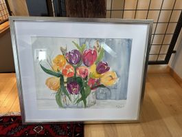 Blumen Aquarell Gemälde, gerahmt, signiert (2014)