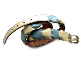 Gürtel weiss-hellblau 75 Leder Gr. S VINTAGE 1960s