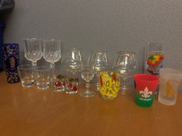 14 verschiedene Shot, Schnapps & Champaniergläser klein.