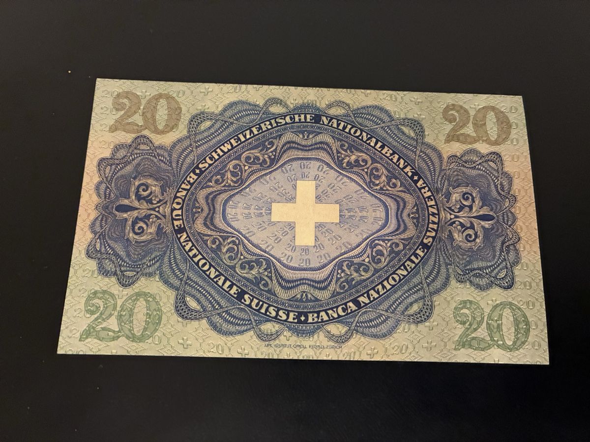 Banknoten: 20 Franken 1946 fast bankfrisch – Gebraucht aus Dällikon von Woldbanknoten 2