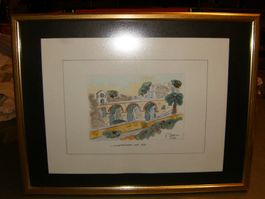 Villefranche sur Mer Aquarell 1988 Maler: F. Serra, Holzrah