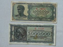 Griechische Drachmen 1.000.000 & 5.000.000, Jahr unbekannt