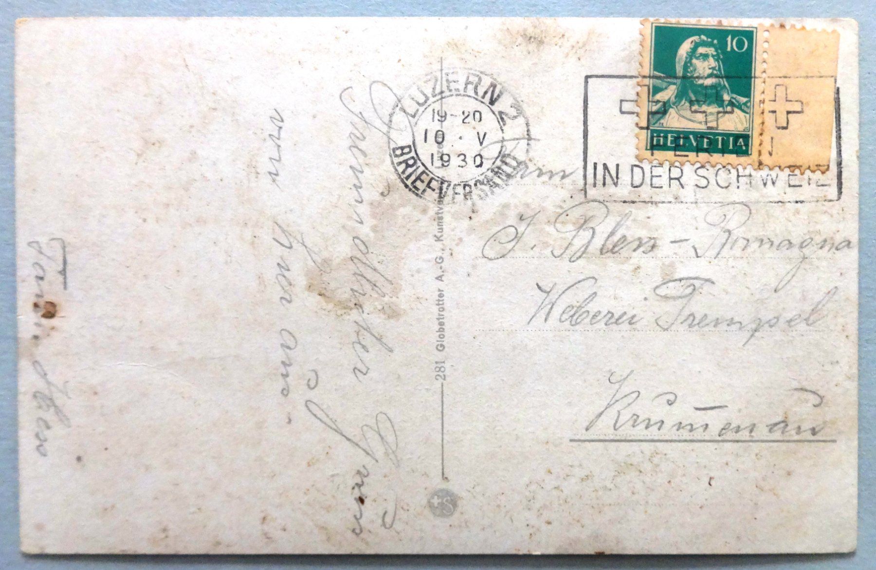 Ansichtskarten: Luzern und die Alpen – Defekt aus Fétigny von  1