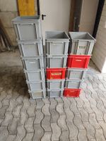 16 Stapelboxen grau rot gebraucht  40x22x30cm