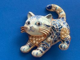 Luxus Elegante  Brosche Katze 🐈‍⬛ Farbe: Gold/ blau