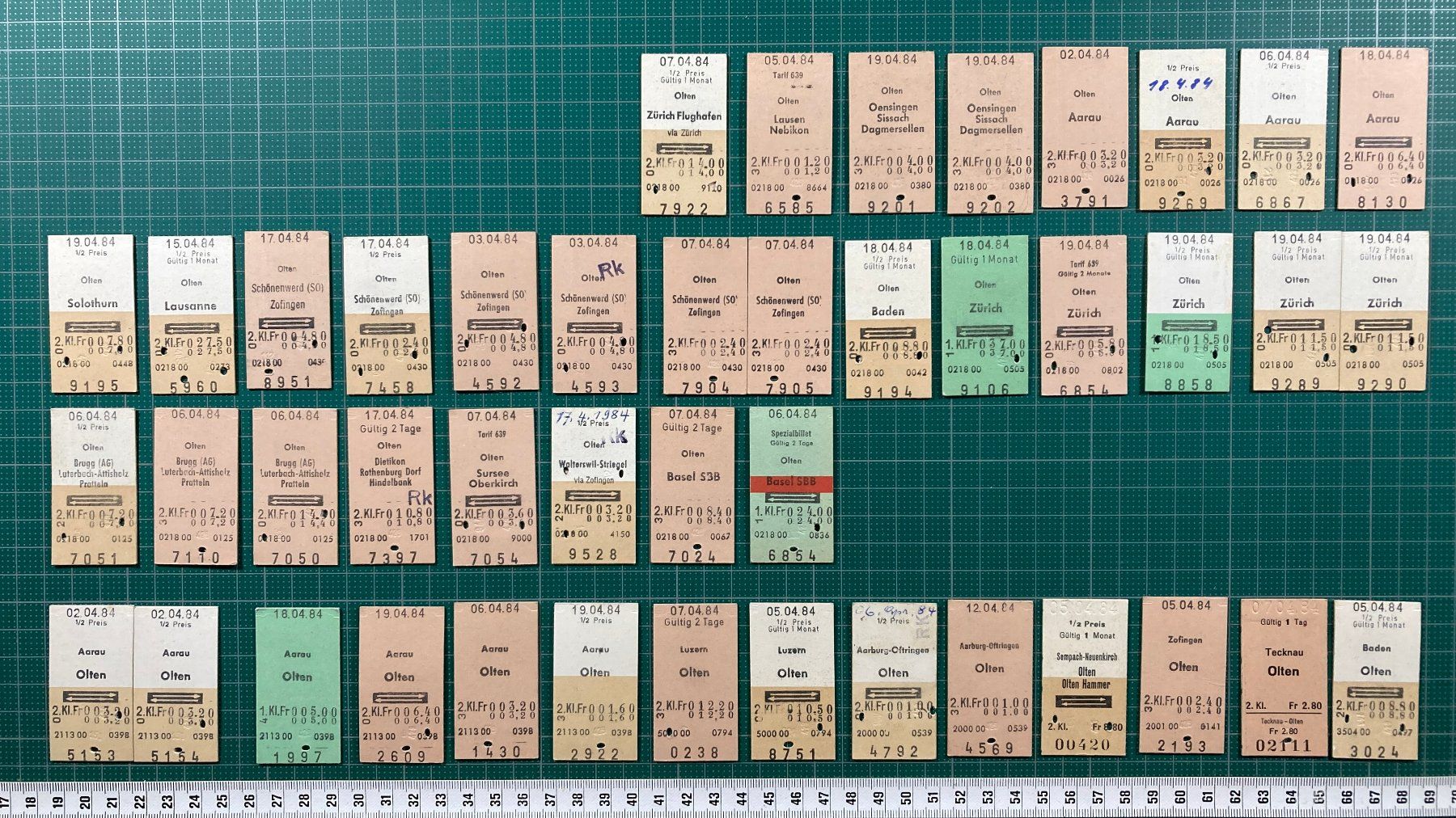 Tickets: Olten, 44 Edmondsonsche Bahn Billette, 1984, SBB – Gebraucht aus Lenzburg von fh1