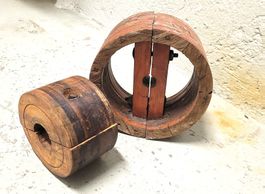 Historisches Transmissionsrad aus Holz um 1900, zwei Stück