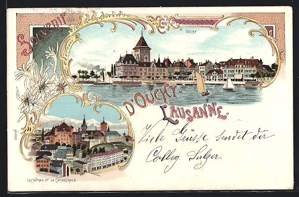 Ansichtskarten: Litho Lausanne, Ouchy, Le Chateau et la  – Gebraucht aus Berlin von bartko-reher