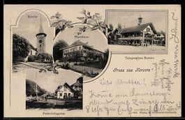 AK Kerzers, Kirche, Pfarrhaus und Straßenpartie in der Fräsc
