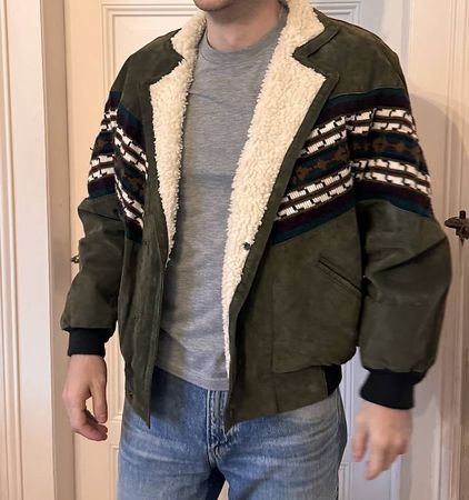Vintage Wildlederjacke mit Futter Navajo, Grösse S - 49