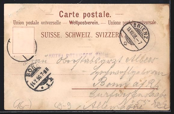 Cartoline postali: Litho Rothorn-Kulm, Das Hotel, Bergbahn  – Usato da Berlin venduto da bartko-reher 1
