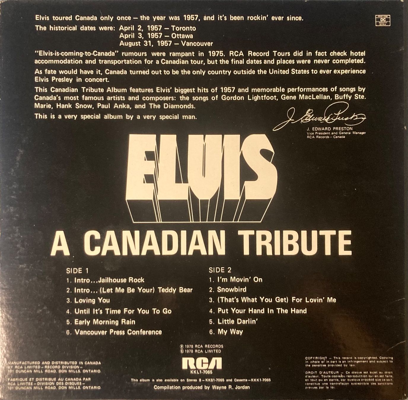 Dischi in vinile: ELVIS PRESLEY - A CANADIAN TRIBUTE – Usato da Poliez-Pittet venduto da Newtown-Records 2