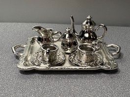 10-teil. Kaffee Service inkl. Tablett - Metall Silber - Pst