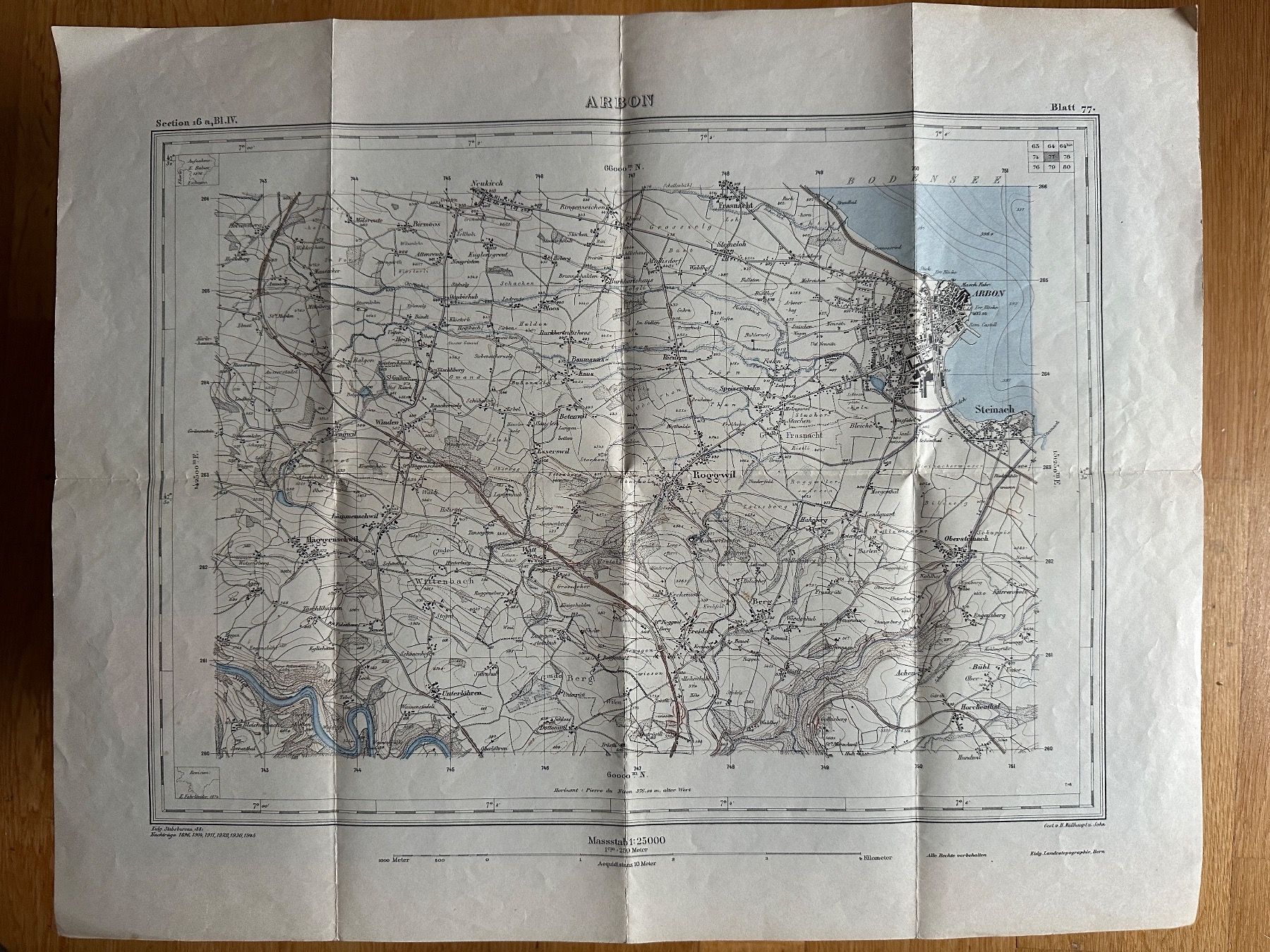 Cartine & Atlanti: Siegfriedatlas Blatt 77: Arbon. 1945 – Usato da Zürich venduto da allp