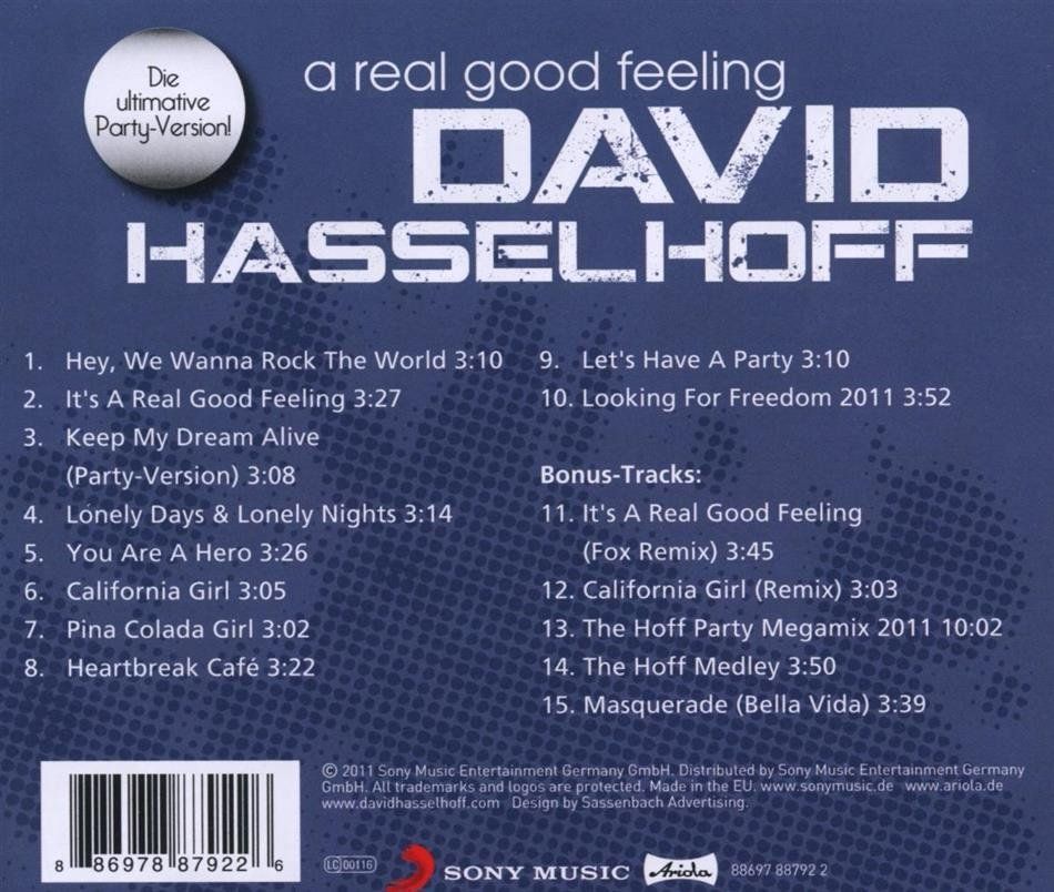 CD: Hasselhoff David: A real good feeling CD/DVD – Nuovo e nell'imballaggio originale da Steinhausen venduto da Vilivinili 1