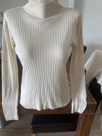 Pull col roulé Last Scene 100% Soie M blanc cassé bon état 