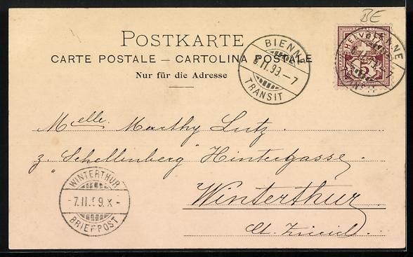 Cartoline postali: AK Biel, Strassenpartie mit Denkmal – Usato da Berlin venduto da bartko-reher 1