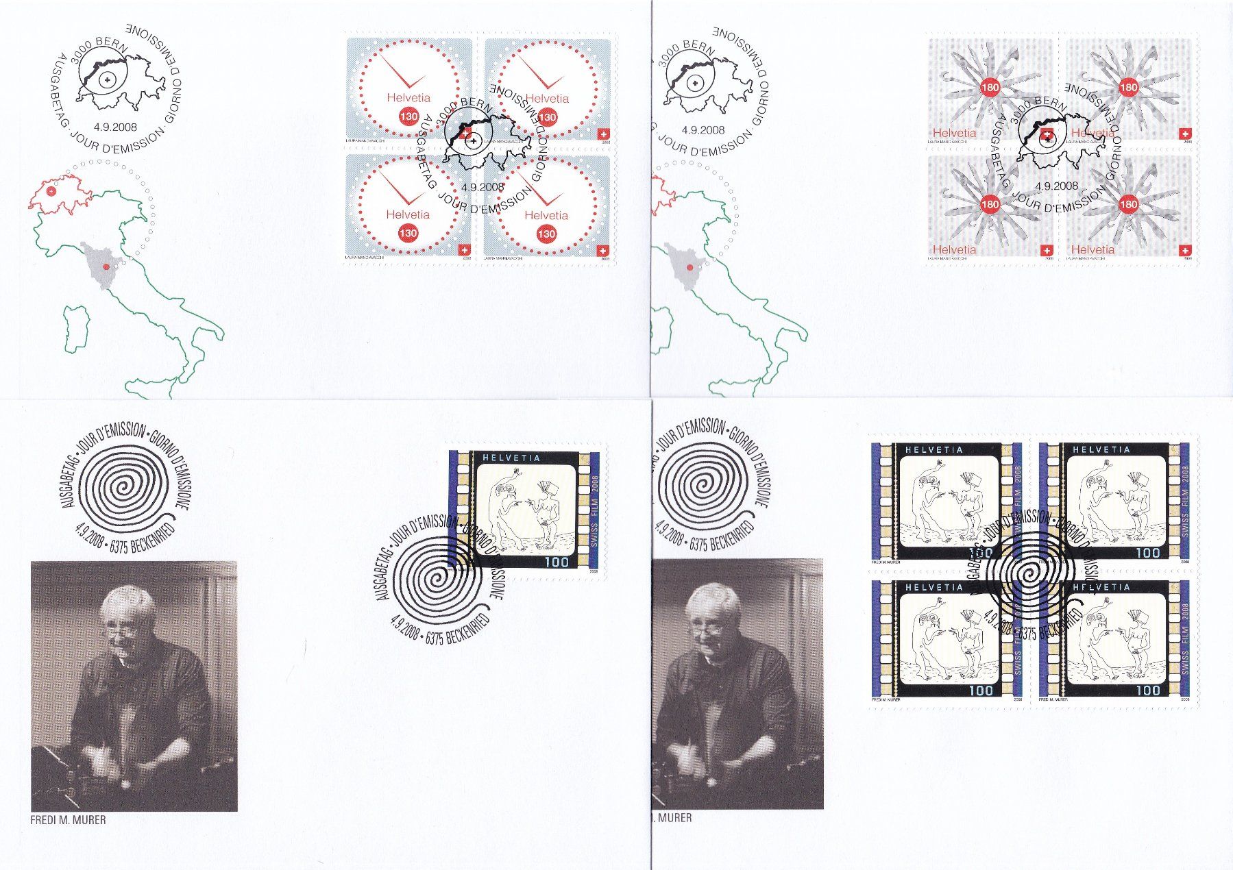Tutti i francobolli: 46 Stk. CH FDCs, 2008, viele Viererblocks – Usato da Münchwilen AG venduto da Nesar 6